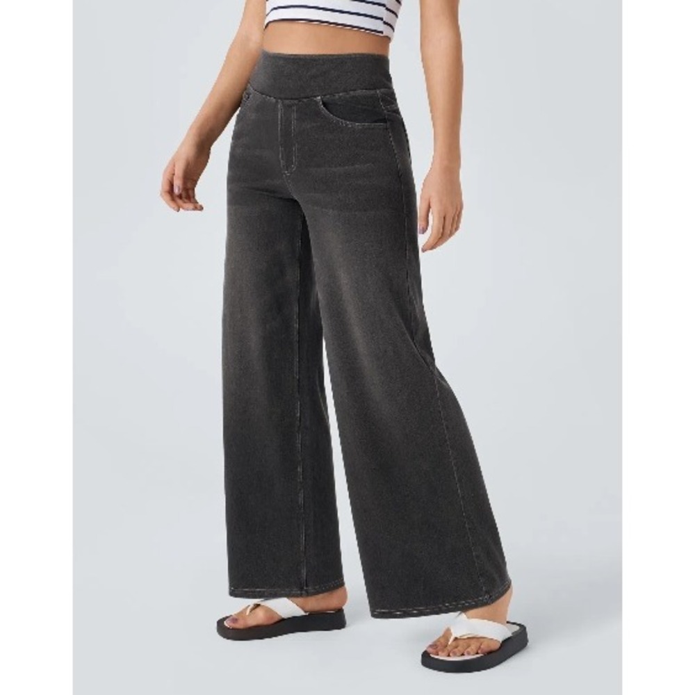 Halara Flex High Waisted Baggy Wide Leg Jeans Womens S Black Washed Casual Denim